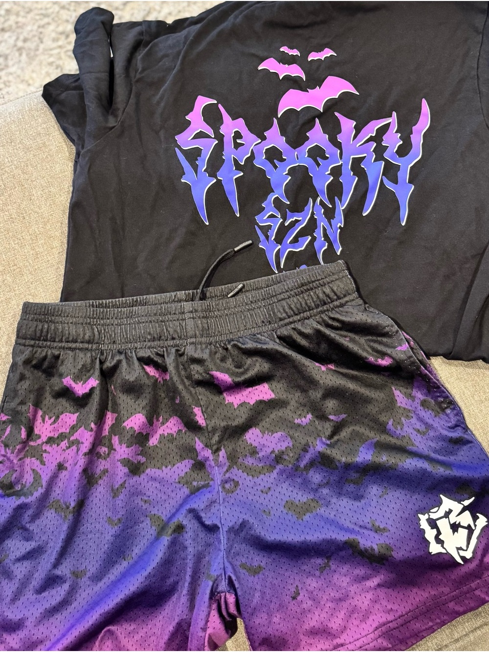 Spooky Ombre Bat Mesh Shorts - Black & Purple